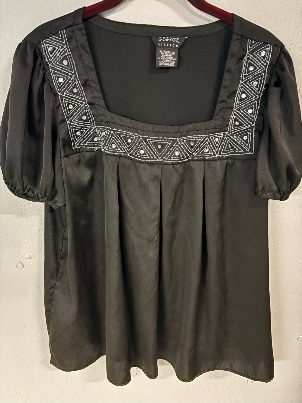 George Black Embroidered Square-Neck stretch XL Blouse